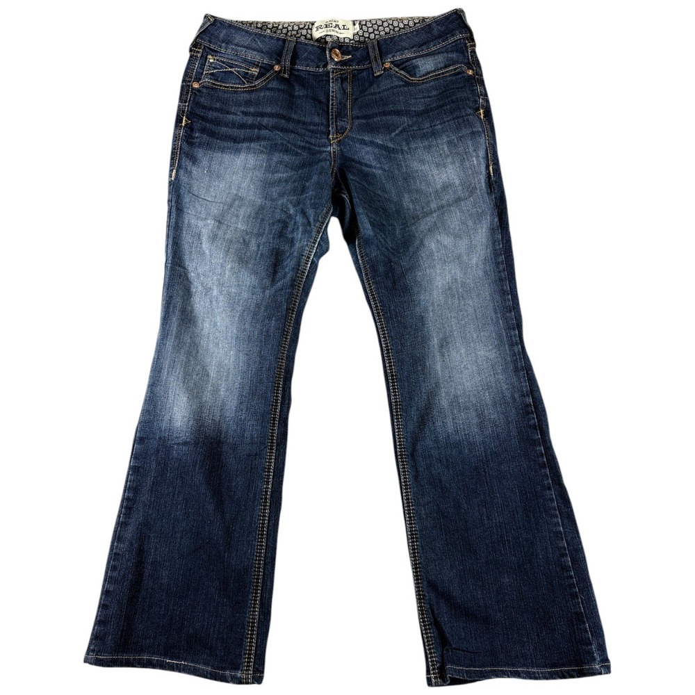 Ariat REAL Denim Jeans Womens 32R Dark Blue Bootcut Midrise Western Cowboy Faded